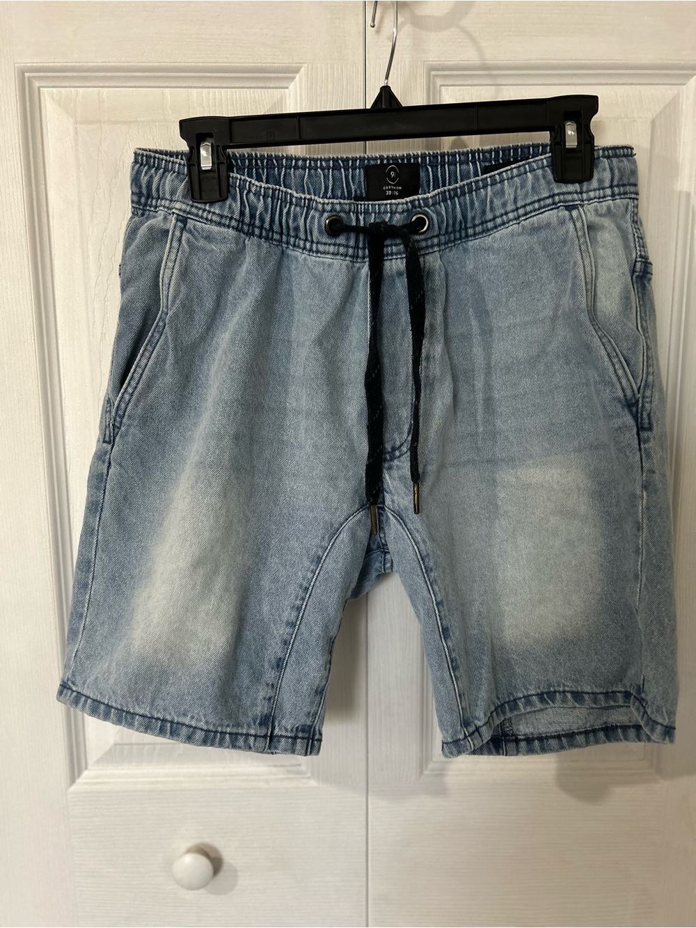 Cotton On Men's Light Blue washed Denim jogger Drawstring Shorts size 30